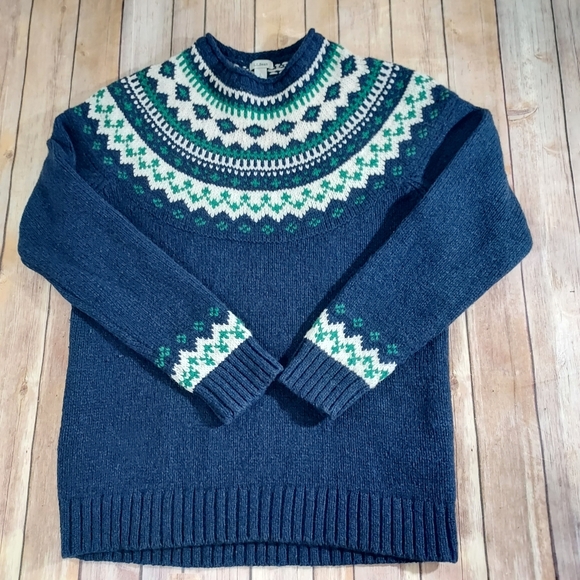 LL Bean Blue Wool Fair Isle Sweater L - Picture 11 of 12